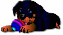 rotweiller guards a ball eyes flashing animated gif