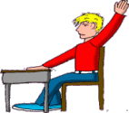 student sitting at desk raises hand animated gif