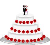 wedding cake with statue of bride and groom animated gif