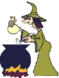 witch adding ingredients to cauldron animated gif