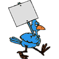 blue bird marching with email me sign animated gif