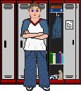 boy at school standing next to locker animated gif