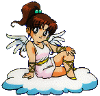 brunette angel pink dress sitting on a cloud animated gif