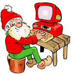 Santa sits at computer animated gif