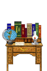 small desk with globe books and oil lamp animated gif