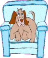 dog sits favorite chair animated gif