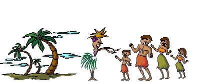 family gets hula lesson under palm trees animated gif