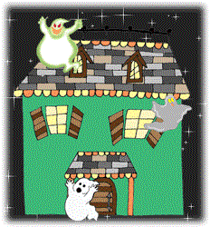 haunted house with ghosts animated gif