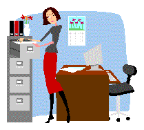 office lady opens file cabinet animated gif