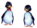 two penguins one with bow tie animated gif