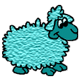 fluffy aqua turquoise sheep blinks animated gif