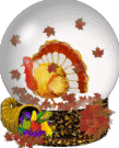 turkey inside glass sphere with falling leaves animated gif